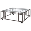 Pemberly Row Square Glass Top Coffee Table with Casters in Black Nickel