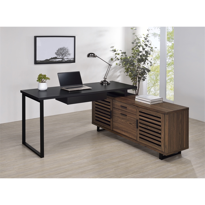Pemberly Row 60-inch L-Shape Engineered Wood Office Computer Desk in Walnut