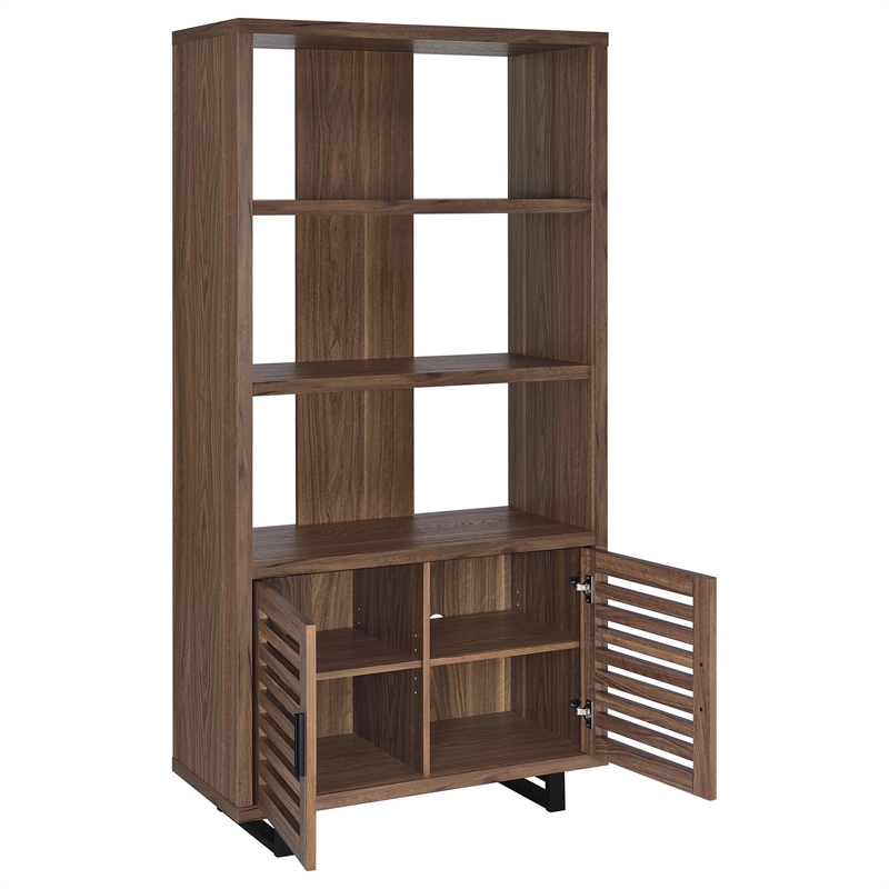 Pemberly Row 71-inch 3-Shelf Engineered Wood Cabinet Bookcase in Walnut
