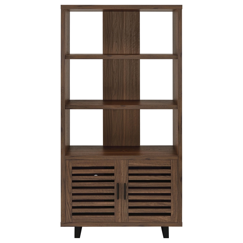 Pemberly Row 71-inch 3-Shelf Engineered Wood Cabinet Bookcase in Walnut