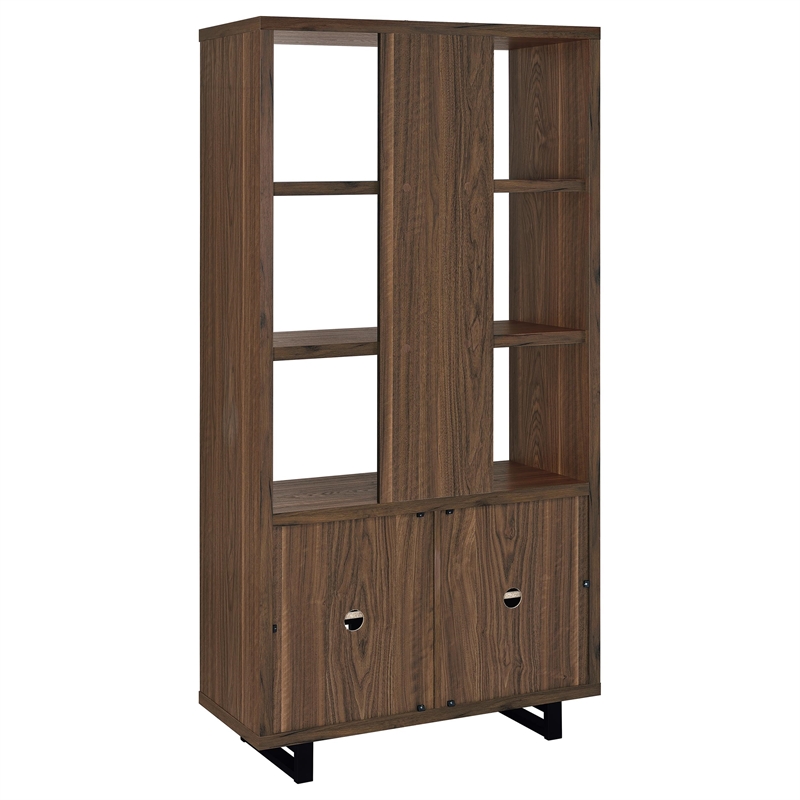 Pemberly Row 71-inch 3-Shelf Engineered Wood Cabinet Bookcase in Walnut