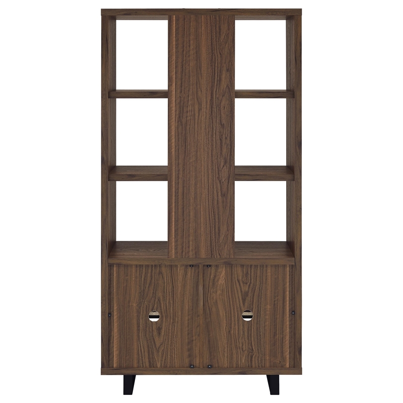 Pemberly Row 71-inch 3-Shelf Engineered Wood Cabinet Bookcase in Walnut