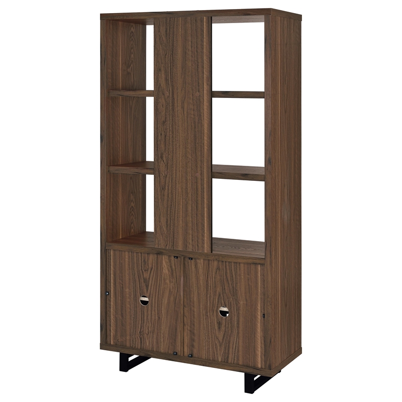 Pemberly Row 71-inch 3-Shelf Engineered Wood Cabinet Bookcase in Walnut