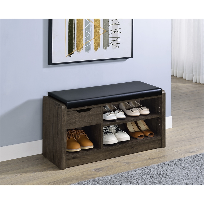 Pemberly Row Transitional Engineered Wood Storage Bench in Brown