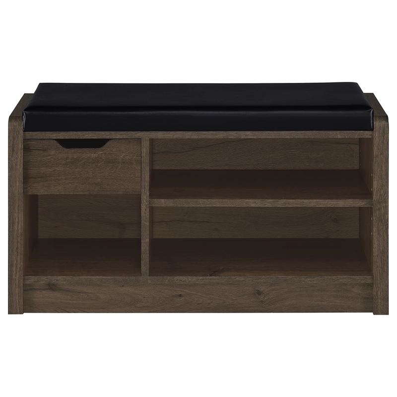 Pemberly Row Transitional Engineered Wood Storage Bench in Brown
