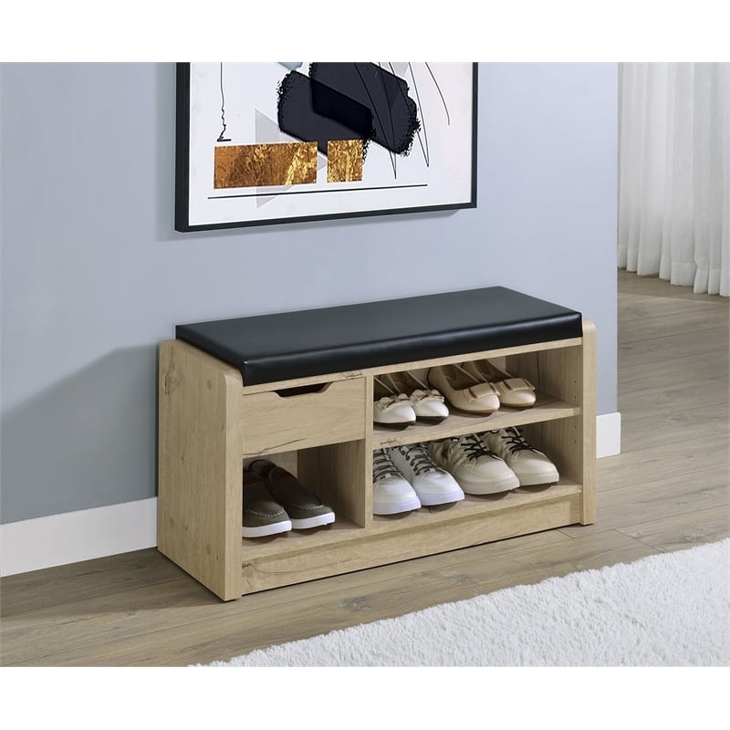 Pemberly Row Transitional Engineered Wood Storage Bench in Beige