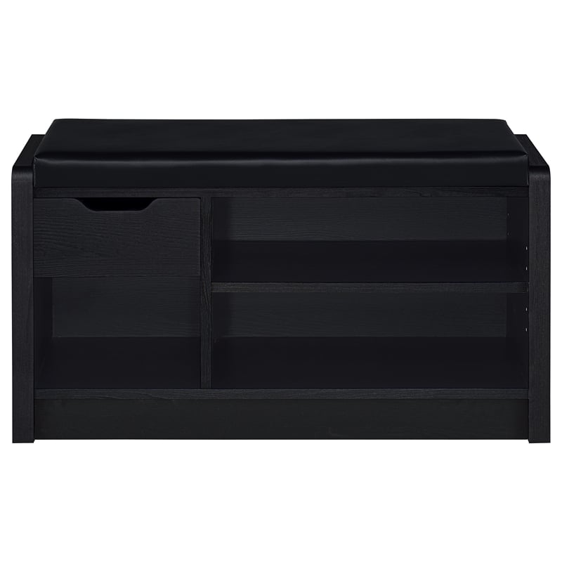 Pemberly Row Transitional Engineered Wood Storage Bench in Black