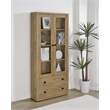 Pemberly Row 4-Shelf Glass Door Tall Wood Cabinet with Drawers in Brown