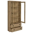 Pemberly Row 4-Shelf Glass Door Tall Wood Cabinet with Drawers in Brown