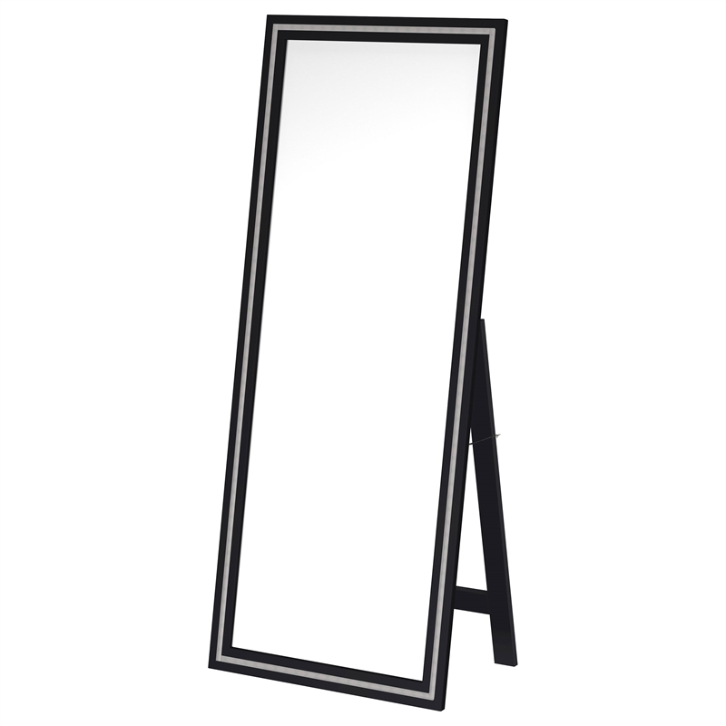 Pemberly Row 28 x 67 Inch Tempered LED Wood Standing Mirror in Black