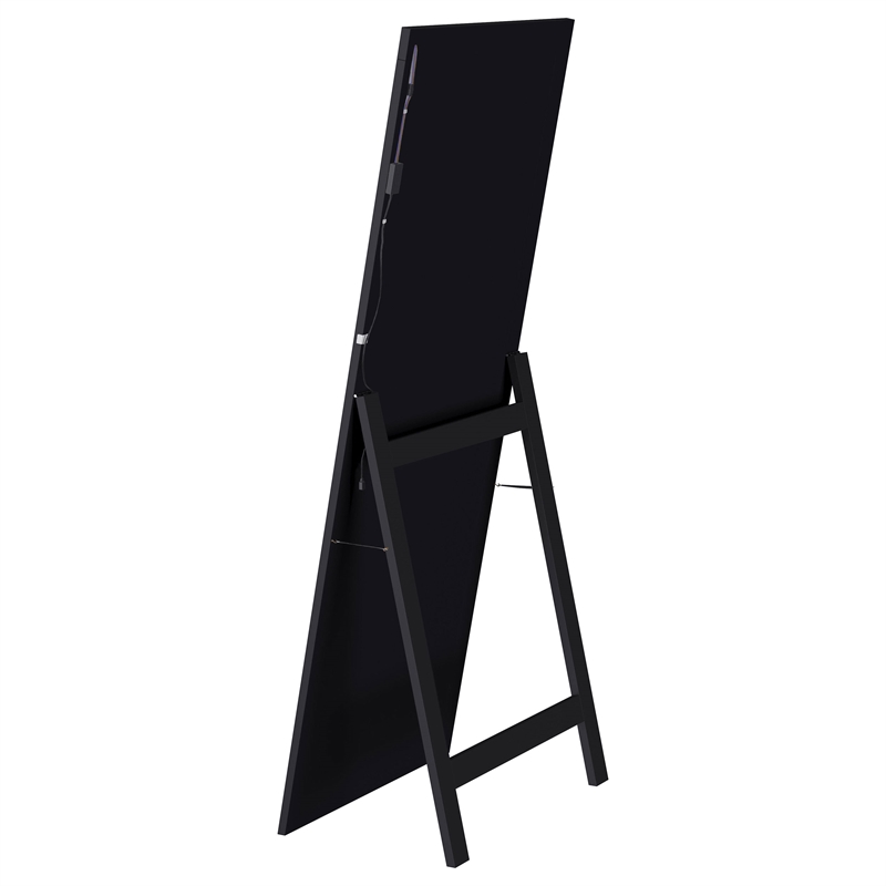 Pemberly Row 28 x 67 Inch Tempered LED Wood Standing Mirror in Black