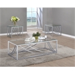 Pemberly Row 3-Piece Glass Top Metal Coffee End Table Set in Chrome