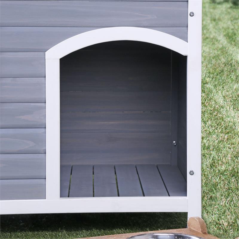Pemberly Row Contemporary Wood Dog House in Gray and White Finish