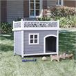 Pemberly Row Contemporary Wood Dog House in Gray and White Finish