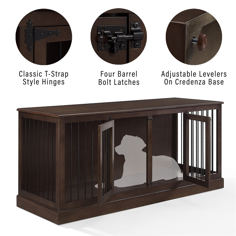 Pemberly Row Medium MDF Wood Credenza Pet Crate in Dark Brown