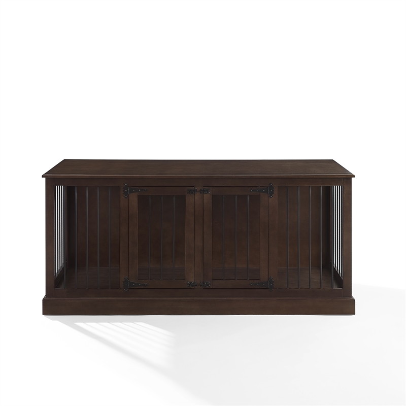 Pemberly Row Medium MDF Wood Credenza Pet Crate in Dark Brown