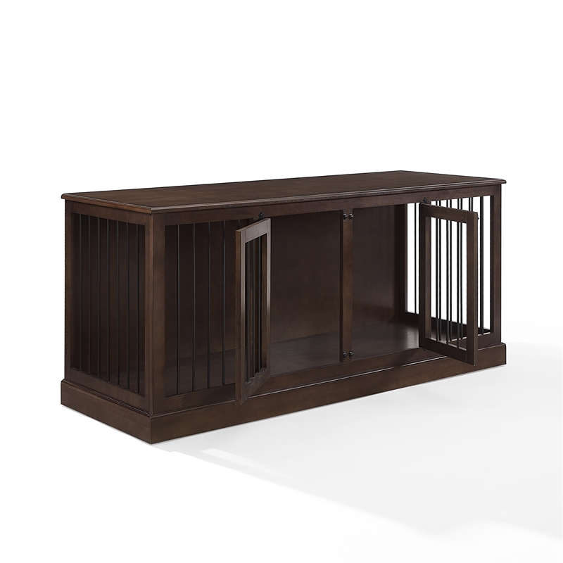 Pemberly Row Medium MDF Wood Credenza Pet Crate in Dark Brown