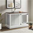 Pemberly Row Small Wood Credenza Dog Crate in White/Dark Brown