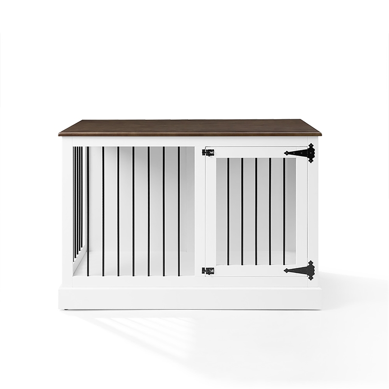 Pemberly Row Small Wood Credenza Dog Crate in White/Dark Brown