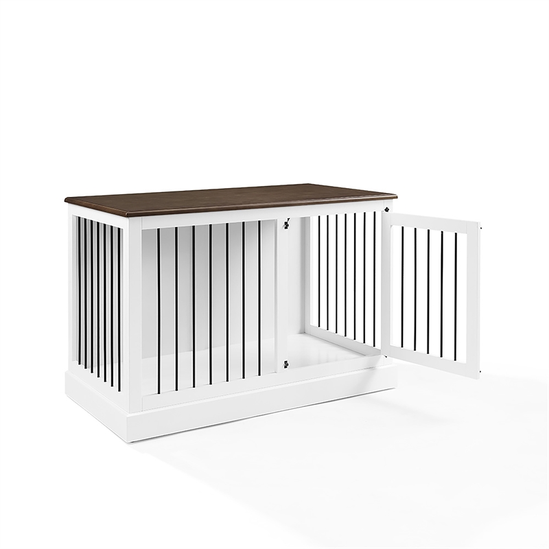 Pemberly Row Small Wood Credenza Dog Crate in White/Dark Brown