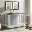 Pemberly Row Small Wood Credenza Dog Crate in White/Dark Brown