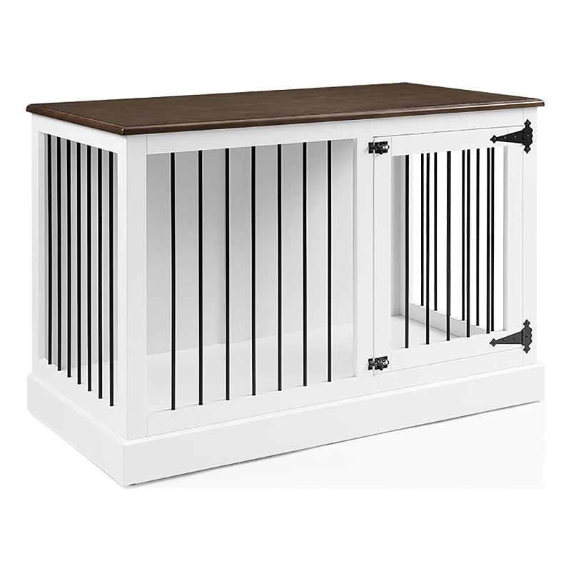 Pemberly Row Small Wood Credenza Dog Crate in White/Dark Brown