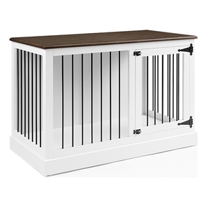 Pemberly Row Small Wood Credenza Dog Crate in White/Dark Brown