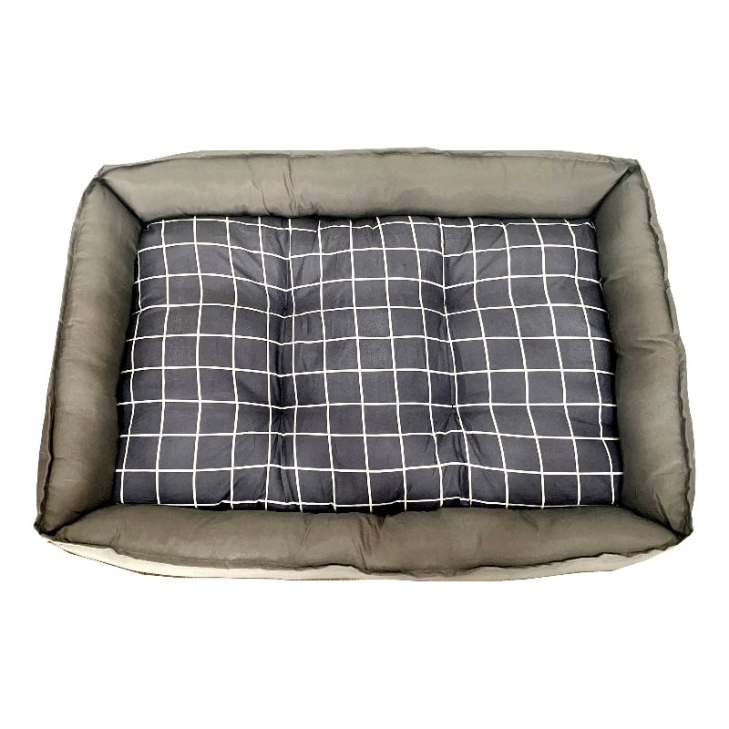 Pemberly Row Grey Fabric Checker Dog Bed L Soft and Comfy Pet Bed