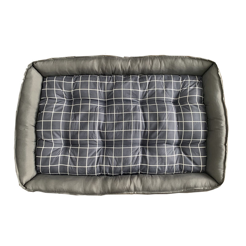 Pemberly Row Grey Fabric Checker Dog Bed XL Soft and Comfy Pet Bed