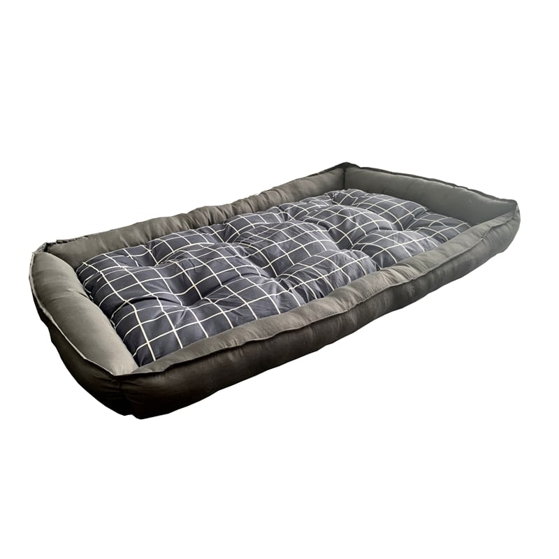 Pemberly Row Grey Fabric Checker Dog Bed XL Soft and Comfy Pet Bed