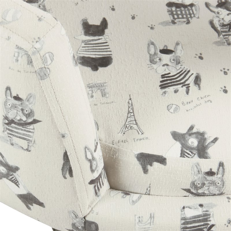 Pemberly Row Traditional Fabric French Bulldog Print Pet Bed in Cream