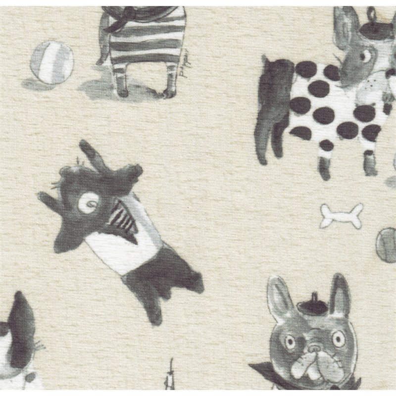 Pemberly Row Traditional Fabric French Bulldog Print Pet Bed in Cream