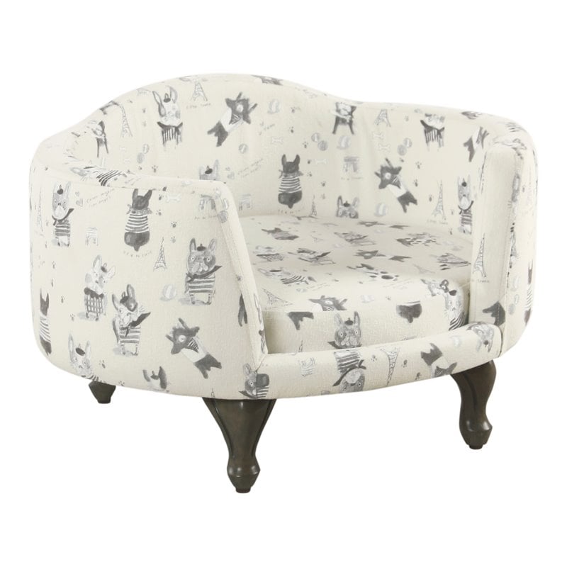 Pemberly Row Traditional Fabric French Bulldog Print Pet Bed in Cream