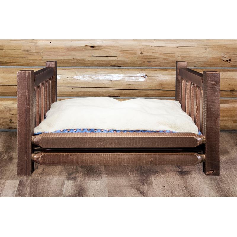 Pemberly Row Transitional Large Wood Pet Feeder with Mattress in Brown