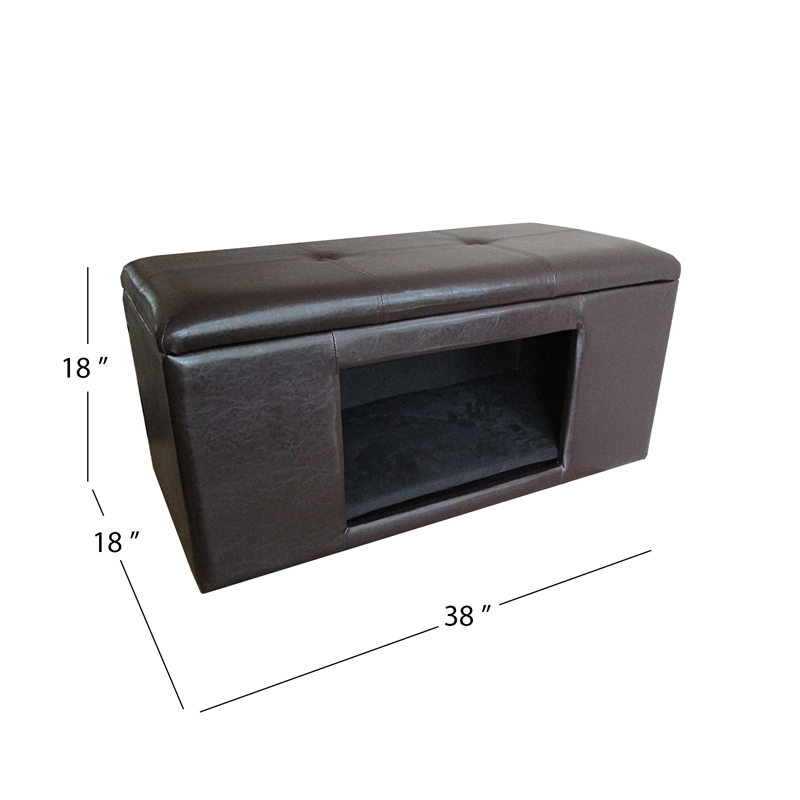 Pemberly Row Traditional Faux Leather Decorative Pet Bed Bench in Brown