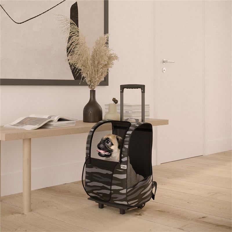 Pemberly Row Contemporary Fabric Pet Carrier Trolley for Travel in Black