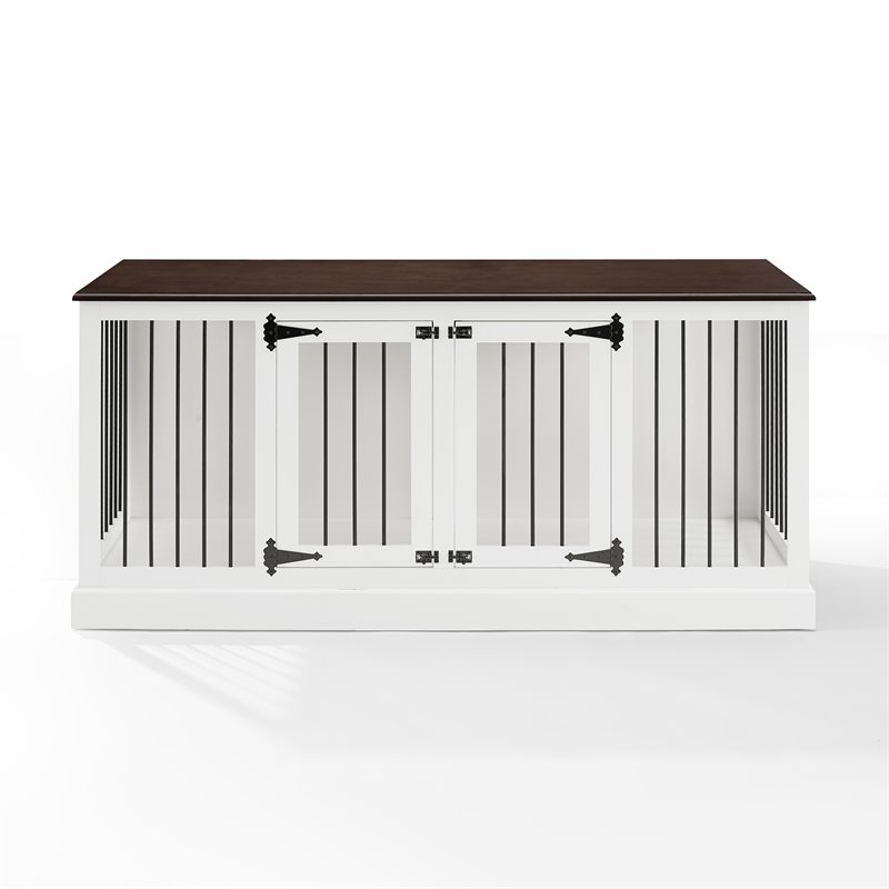 Pemberly Row Traditional Wood Medium Credenza Pet Crate in White / Brown