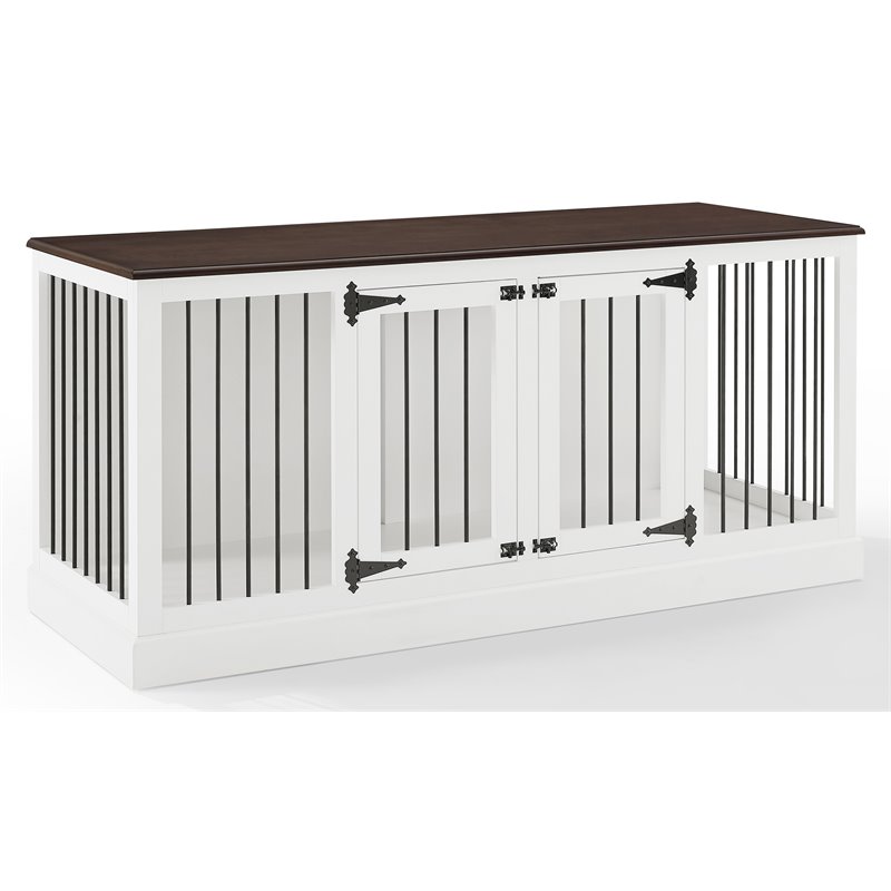 Pemberly Row Traditional Wood Medium Credenza Pet Crate in White / Brown
