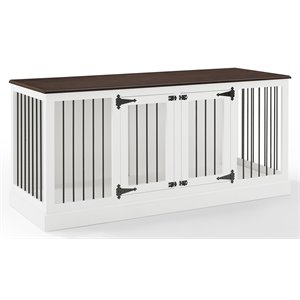 Pemberly Row Traditional Wood Medium Credenza Pet Crate in White / Brown