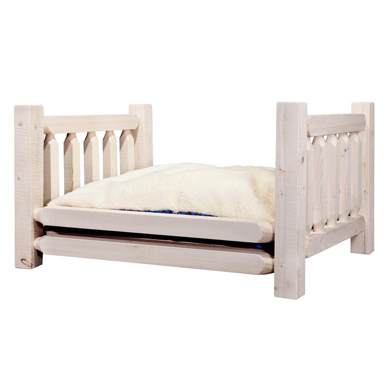 Pemberly Row Transitional Wood Pet Feeder with 30x40 Mattress in Natural