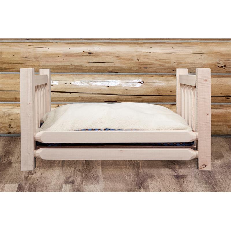 Pemberly Row Transitional Large Wood Pet Feeder with Mattress in Natural