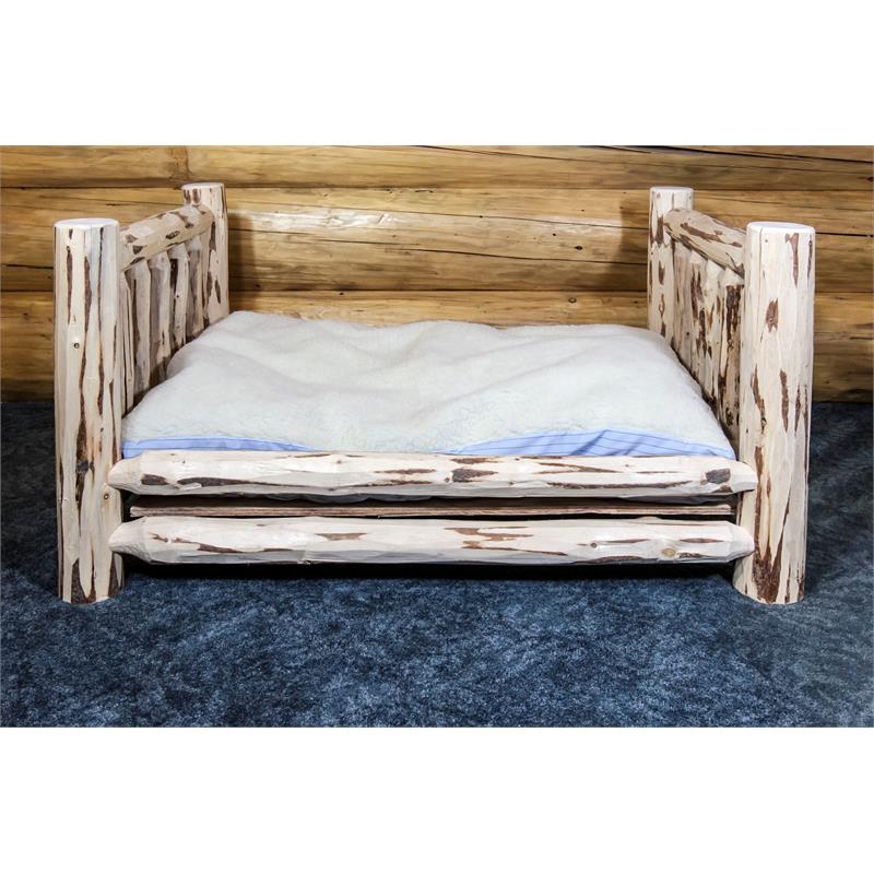 Pemberly Row Transitional Large Wood Pet Feeder with Mattress in Natural