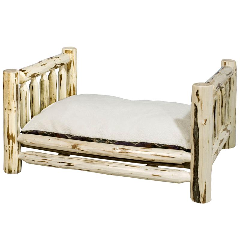 Pemberly Row Transitional Large Wood Pet Feeder with Mattress in Natural