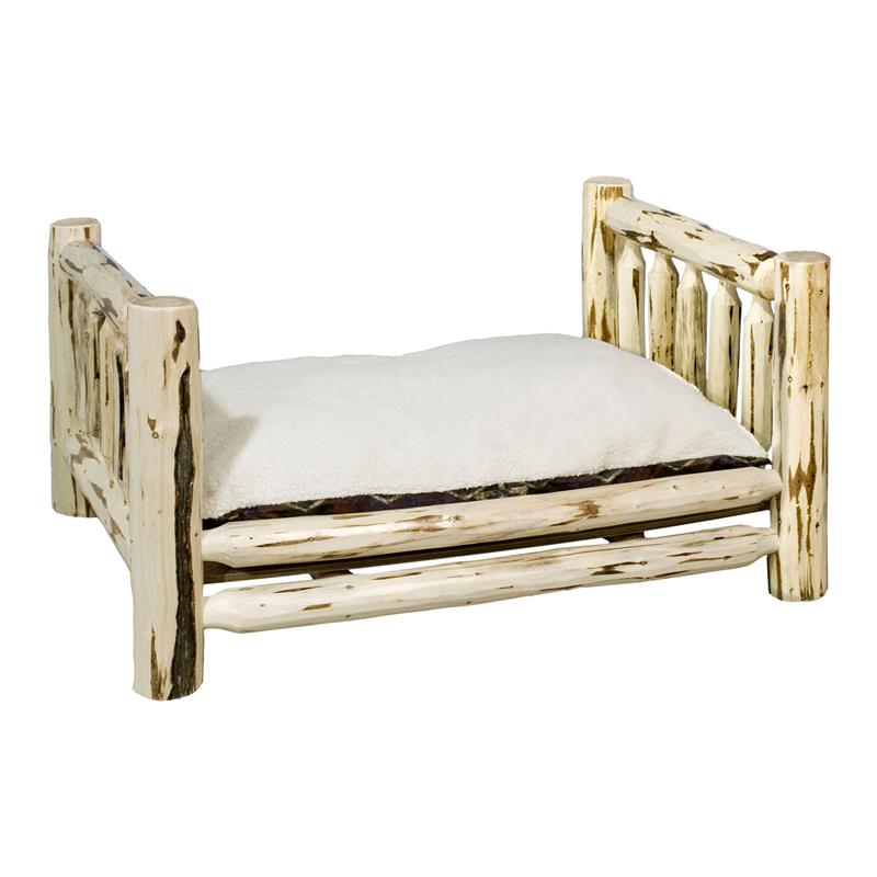 Pemberly Row Transitional Large Wood Pet Feeder with Mattress in Natural