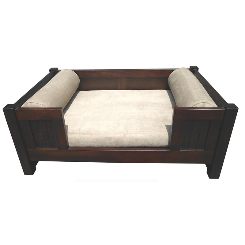 Pemberly Row Traditional Solid Mahogany Wood Trevor Pet Bed in Dark Brown