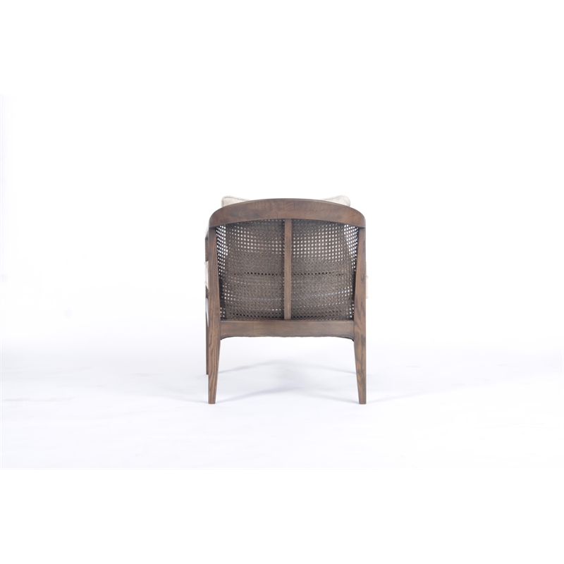 Pemberly Row Mid-Century Cane Frame Linen Fabric Accent Chair in Beige