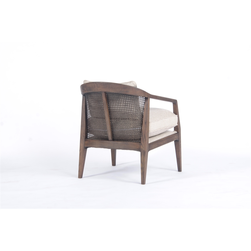 Pemberly Row Mid-Century Cane Frame Linen Fabric Accent Chair in Beige