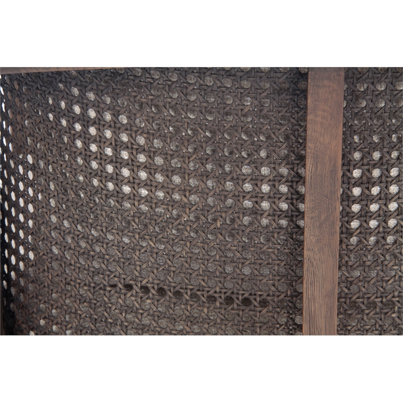 Pemberly Row Mid-Century Cane Frame Linen Fabric Accent Chair in Beige