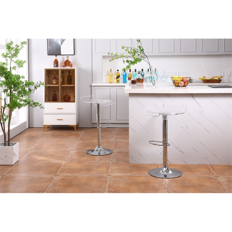 Pemberly Row Low Back Height Adjustable Clear Bar Stool (Set of 2)