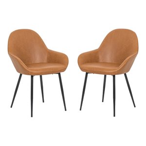 Pemberly Row Modern 18&quot Faux Leather Arm Chairs in Tan (Set of 2)